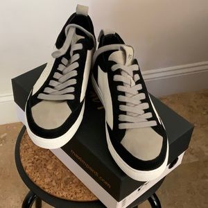 New in box gray, black and white leather Maxim Pardi sneakers